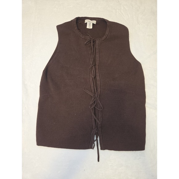 Sincerely Jules Sweaters - 094 Sincerely Jules Rib Knit Tie Front Sweater Vest Brown Sleeveless Women's M